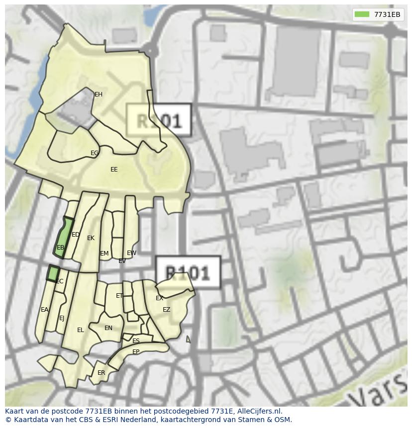 Afbeelding van het postcodegebied 7731 EB op de kaart.