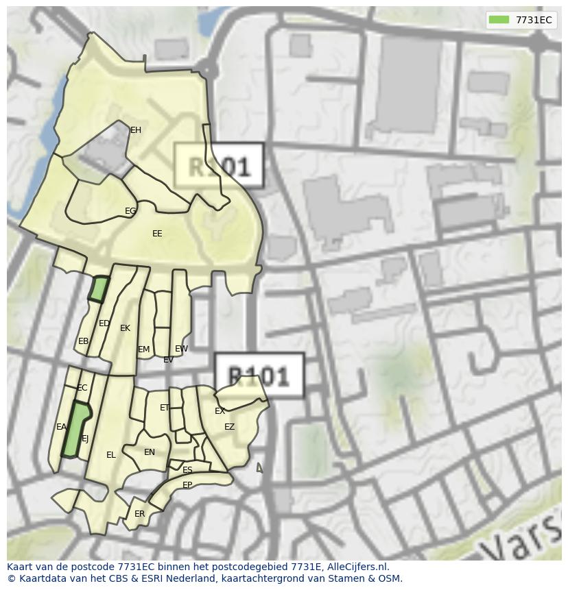 Afbeelding van het postcodegebied 7731 EC op de kaart.