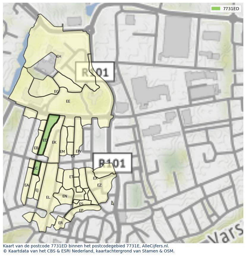 Afbeelding van het postcodegebied 7731 ED op de kaart.
