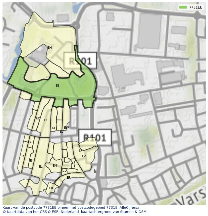 Afbeelding van het postcodegebied 7731 EE op de kaart.