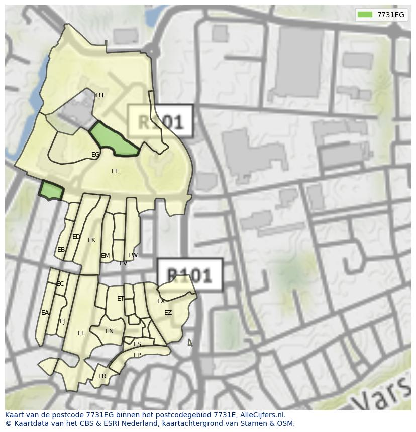 Afbeelding van het postcodegebied 7731 EG op de kaart.