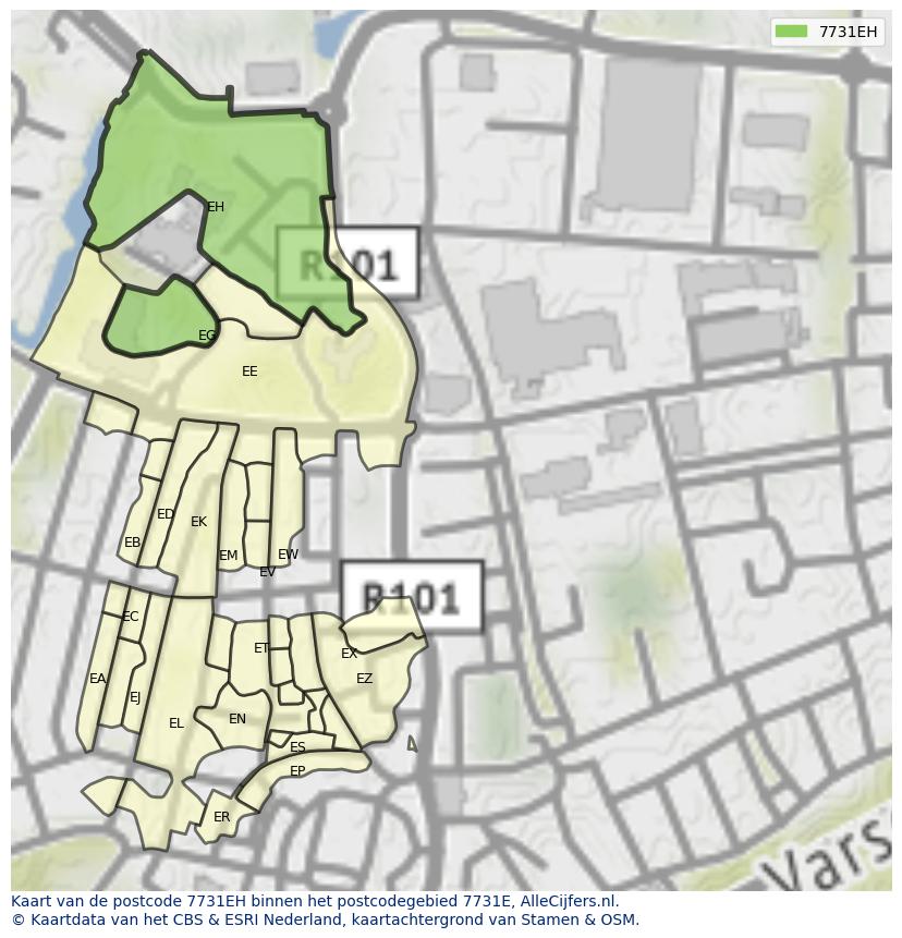 Afbeelding van het postcodegebied 7731 EH op de kaart.
