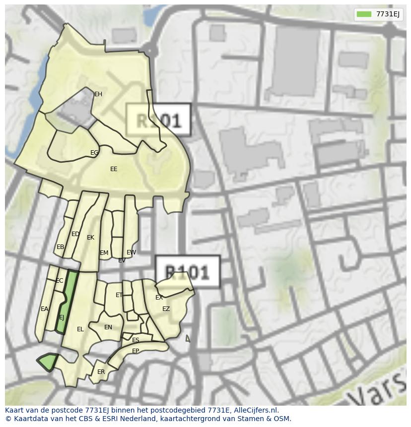 Afbeelding van het postcodegebied 7731 EJ op de kaart.