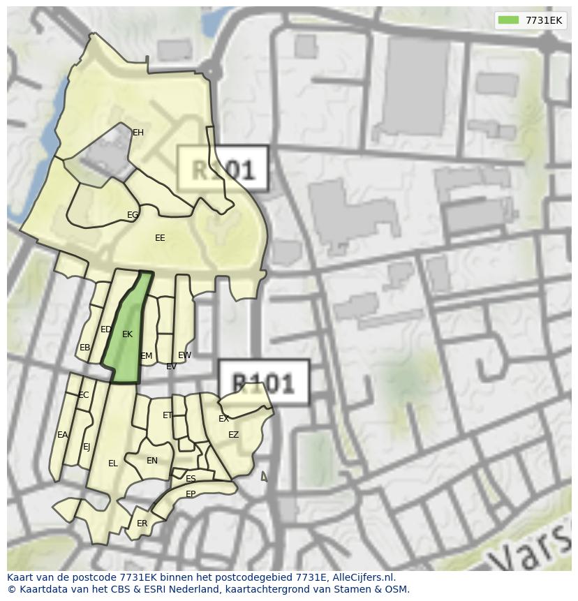 Afbeelding van het postcodegebied 7731 EK op de kaart.