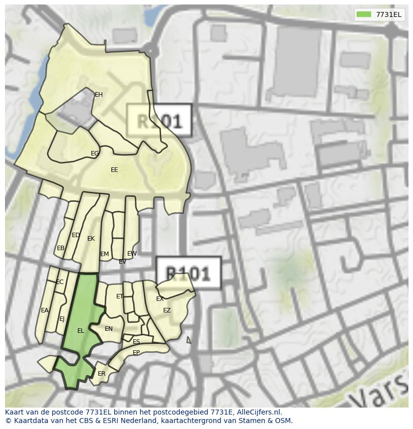 Afbeelding van het postcodegebied 7731 EL op de kaart.