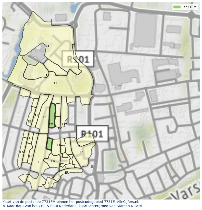 Afbeelding van het postcodegebied 7731 EM op de kaart.