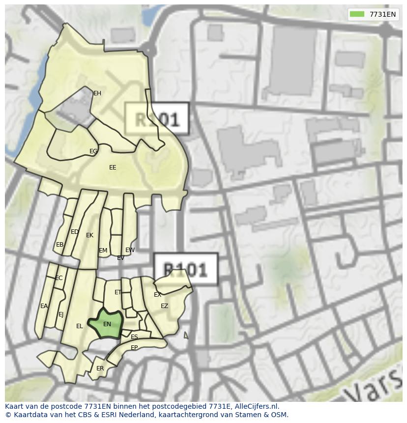 Afbeelding van het postcodegebied 7731 EN op de kaart.