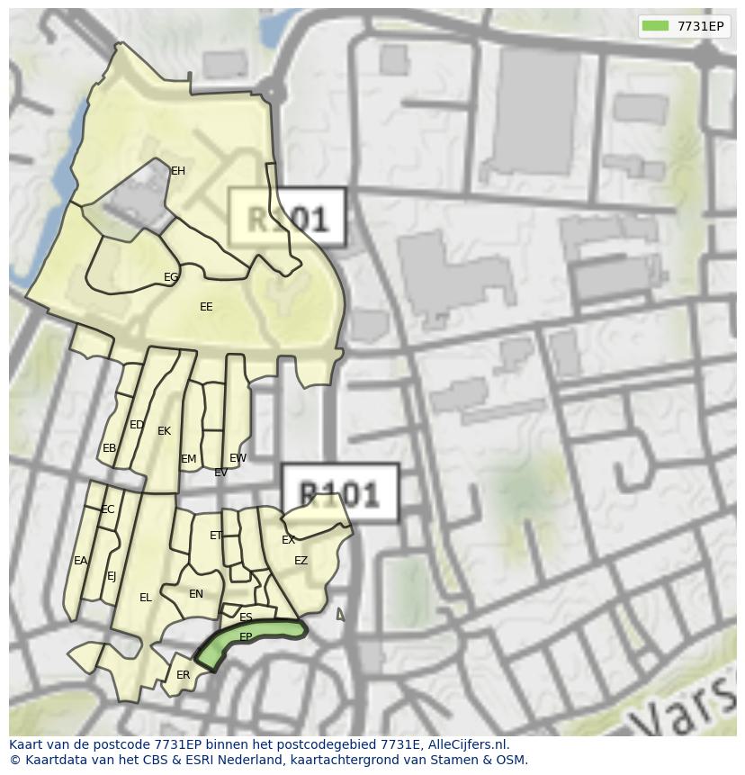 Afbeelding van het postcodegebied 7731 EP op de kaart.