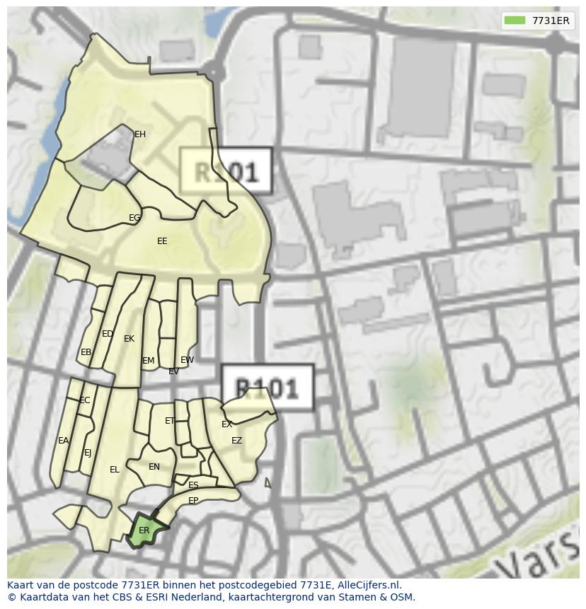 Afbeelding van het postcodegebied 7731 ER op de kaart.