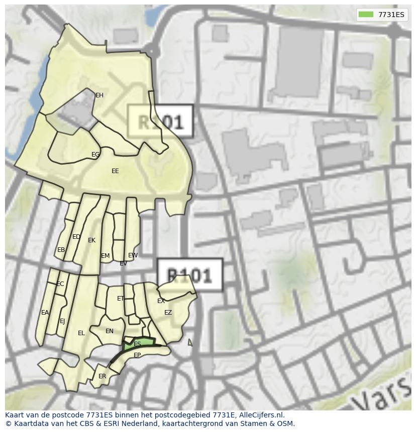 Afbeelding van het postcodegebied 7731 ES op de kaart.