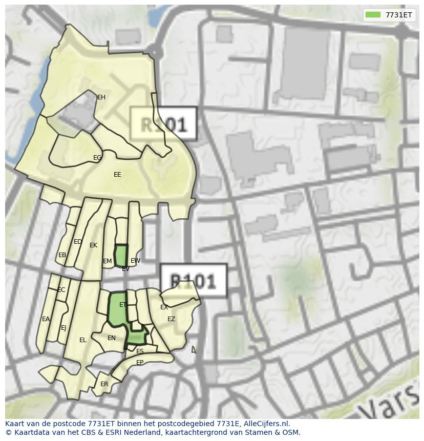 Afbeelding van het postcodegebied 7731 ET op de kaart.
