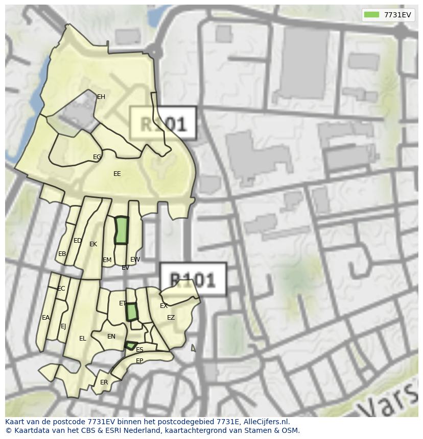 Afbeelding van het postcodegebied 7731 EV op de kaart.