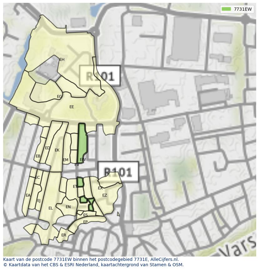 Afbeelding van het postcodegebied 7731 EW op de kaart.