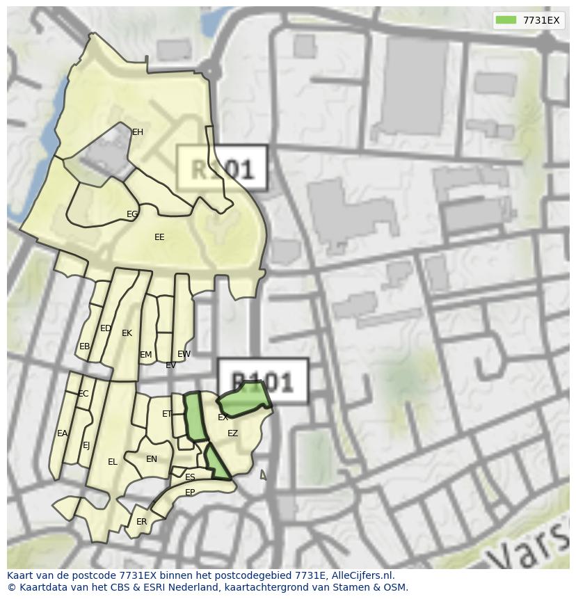 Afbeelding van het postcodegebied 7731 EX op de kaart.