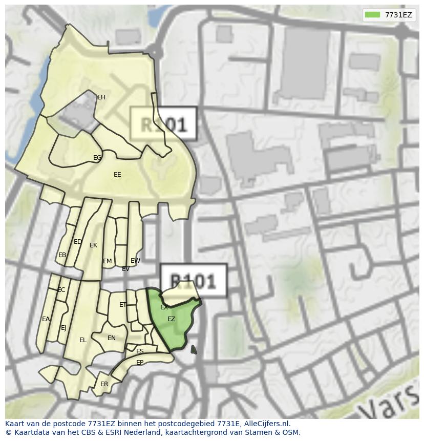 Afbeelding van het postcodegebied 7731 EZ op de kaart.