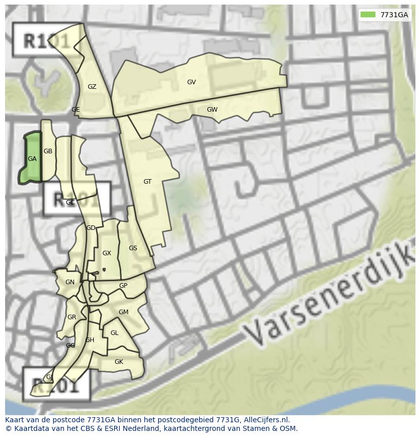 Afbeelding van het postcodegebied 7731 GA op de kaart.