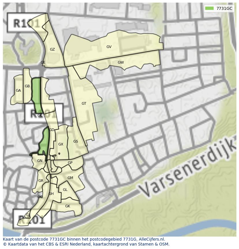 Afbeelding van het postcodegebied 7731 GC op de kaart.