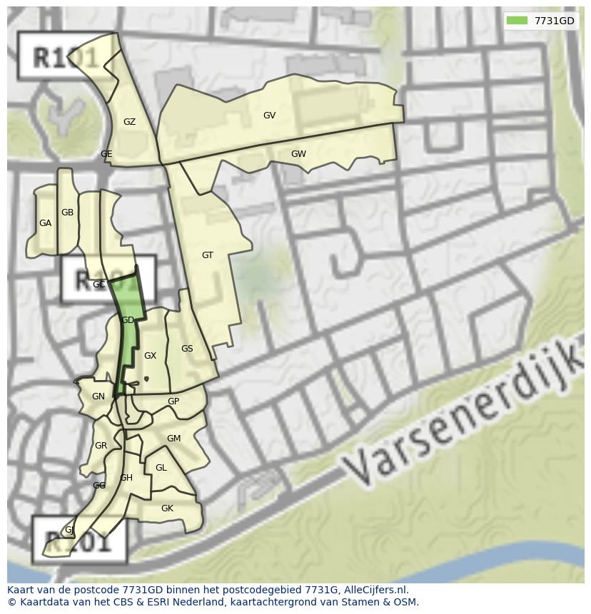 Afbeelding van het postcodegebied 7731 GD op de kaart.