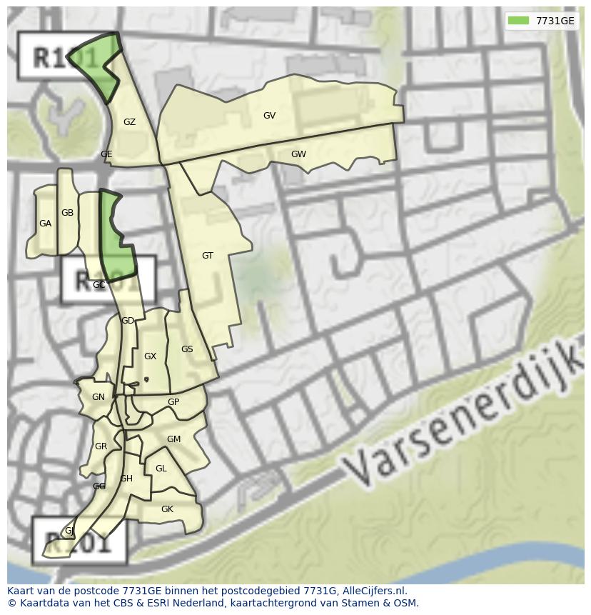 Afbeelding van het postcodegebied 7731 GE op de kaart.