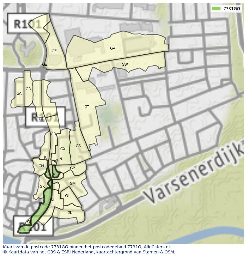 Afbeelding van het postcodegebied 7731 GG op de kaart.
