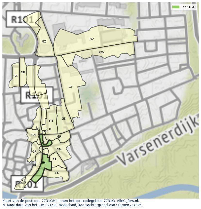 Afbeelding van het postcodegebied 7731 GH op de kaart.