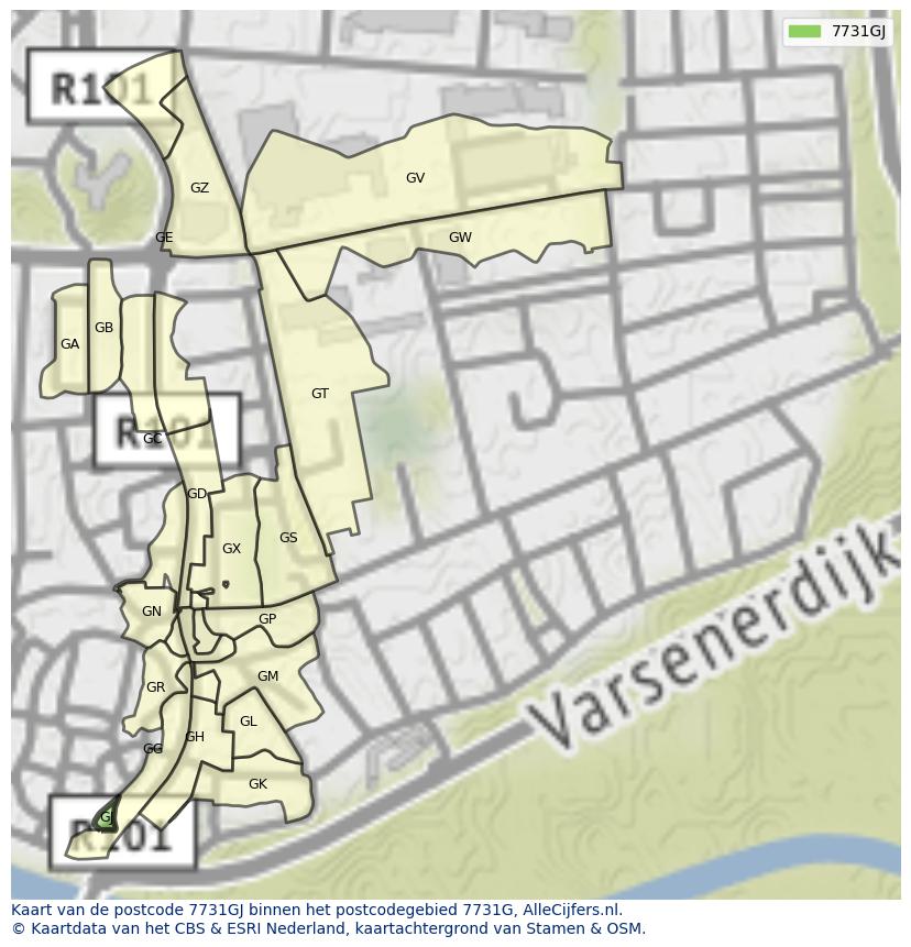 Afbeelding van het postcodegebied 7731 GJ op de kaart.