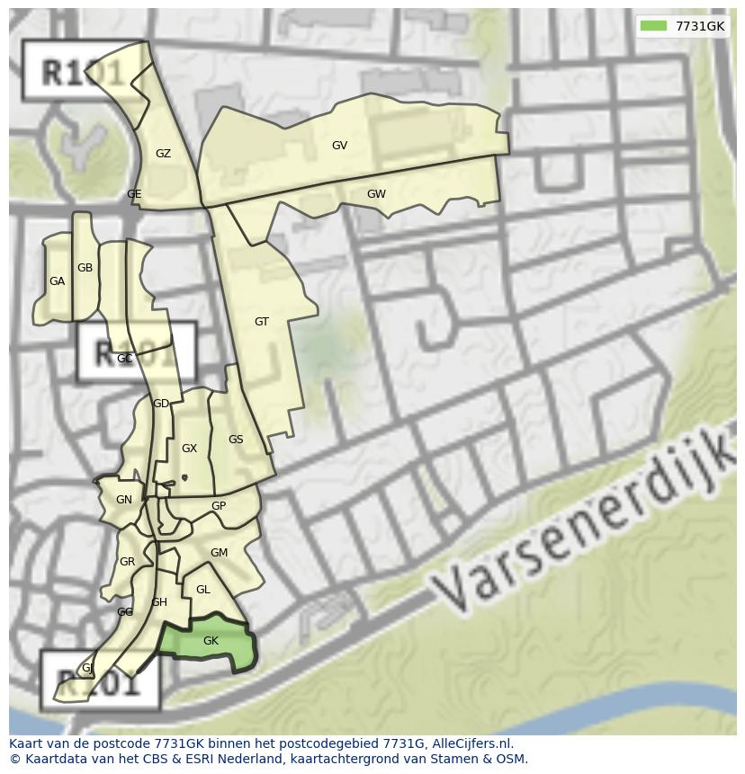 Afbeelding van het postcodegebied 7731 GK op de kaart.