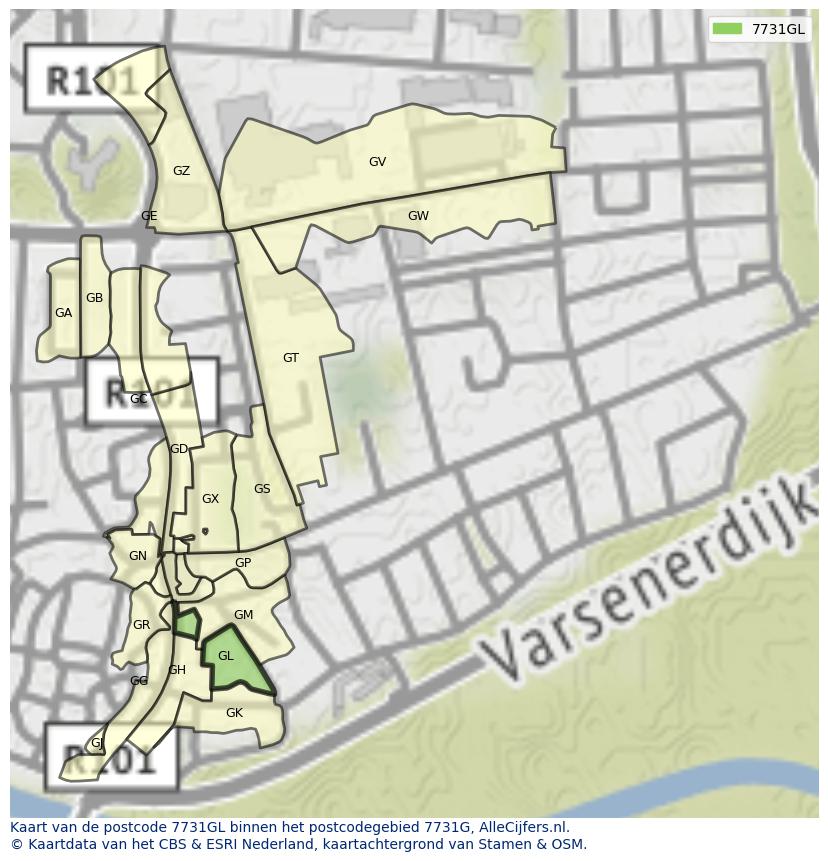 Afbeelding van het postcodegebied 7731 GL op de kaart.