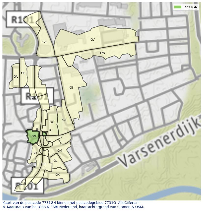 Afbeelding van het postcodegebied 7731 GN op de kaart.