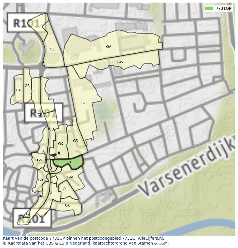 Afbeelding van het postcodegebied 7731 GP op de kaart.