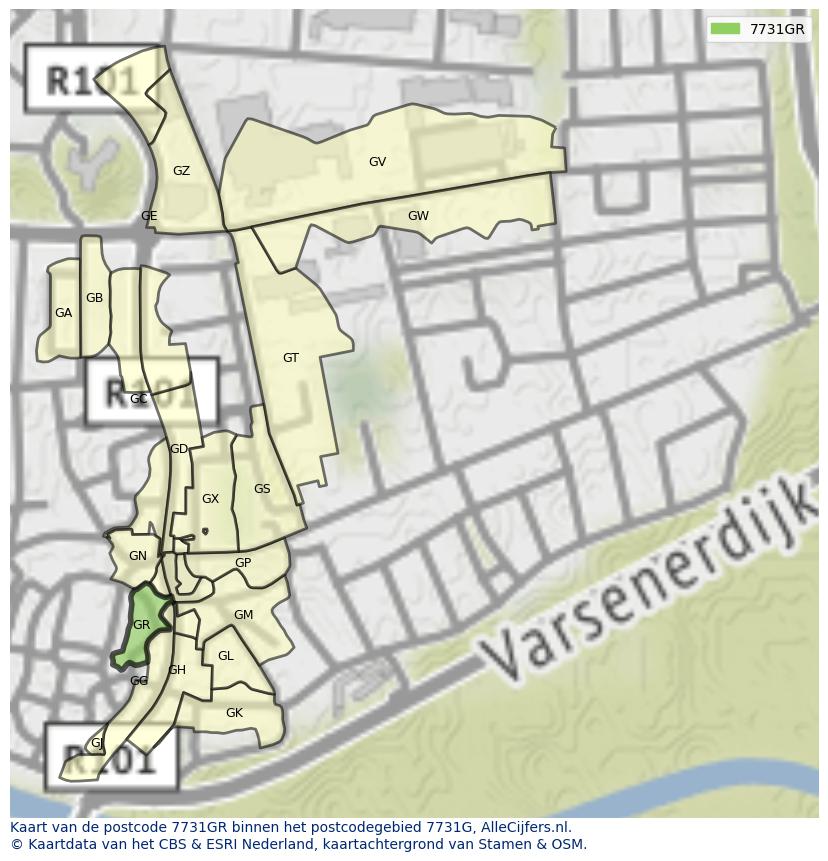 Afbeelding van het postcodegebied 7731 GR op de kaart.