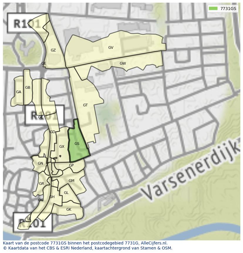 Afbeelding van het postcodegebied 7731 GS op de kaart.