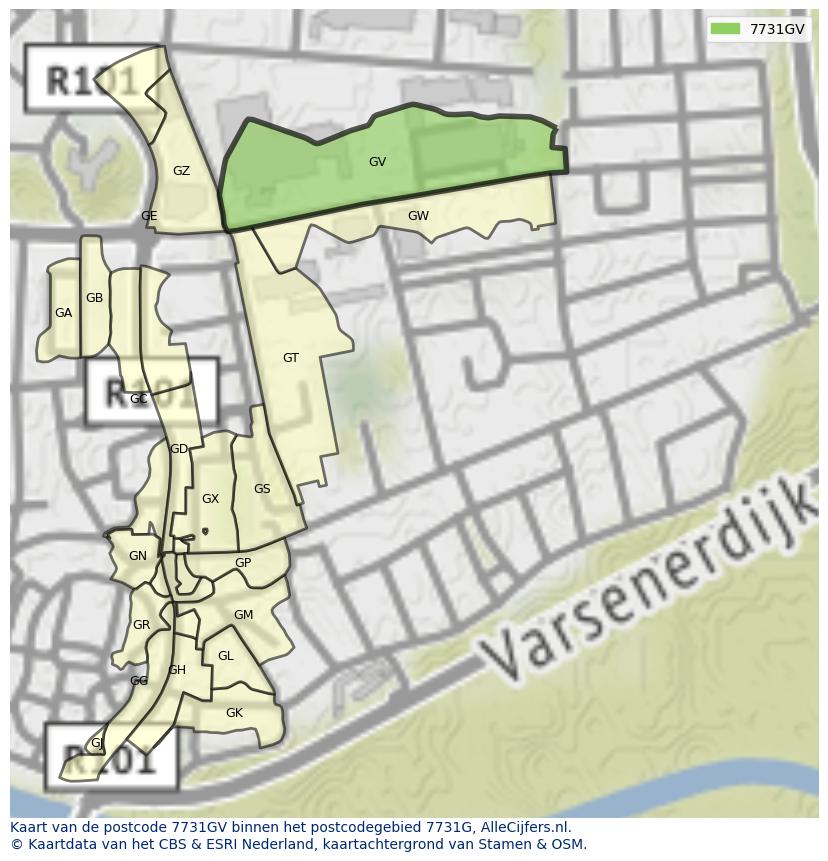 Afbeelding van het postcodegebied 7731 GV op de kaart.