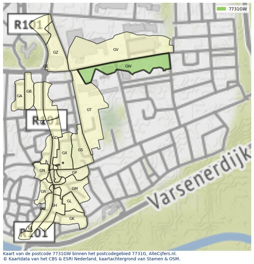 Afbeelding van het postcodegebied 7731 GW op de kaart.