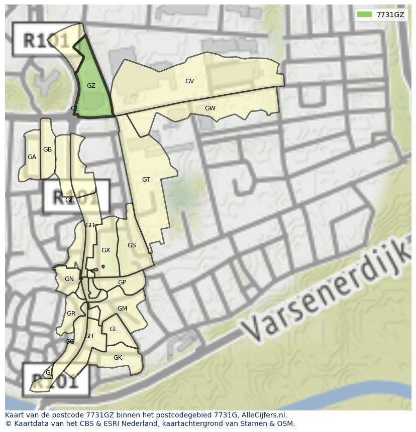Afbeelding van het postcodegebied 7731 GZ op de kaart.