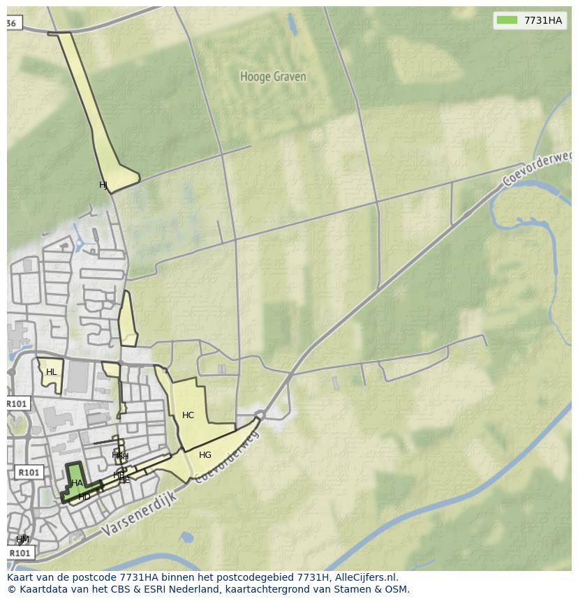 Afbeelding van het postcodegebied 7731 HA op de kaart.