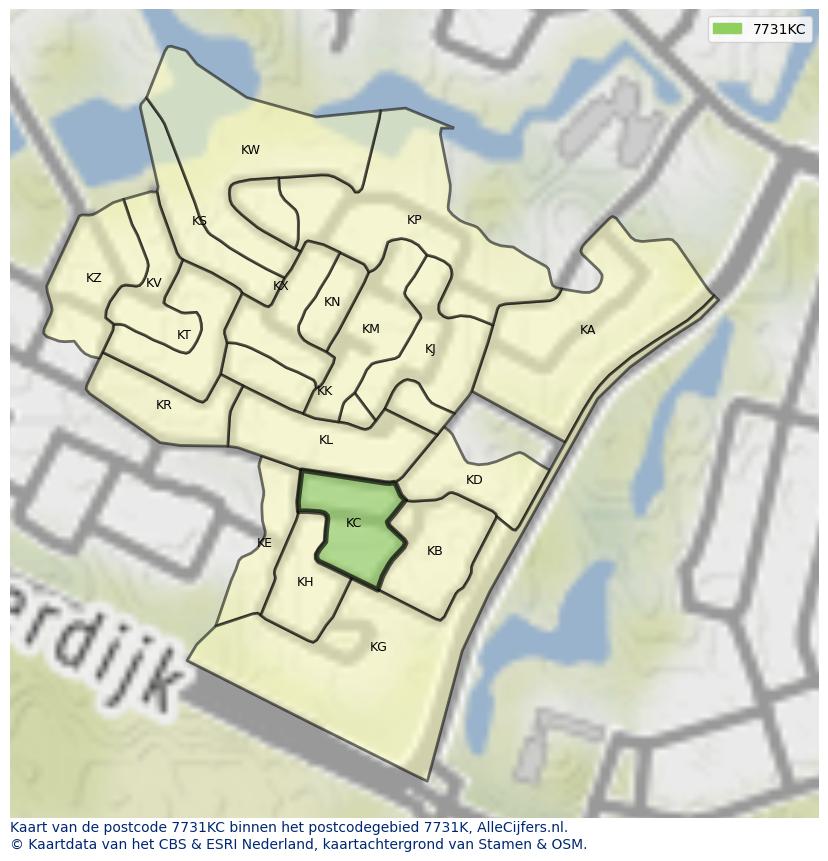 Afbeelding van het postcodegebied 7731 KC op de kaart.