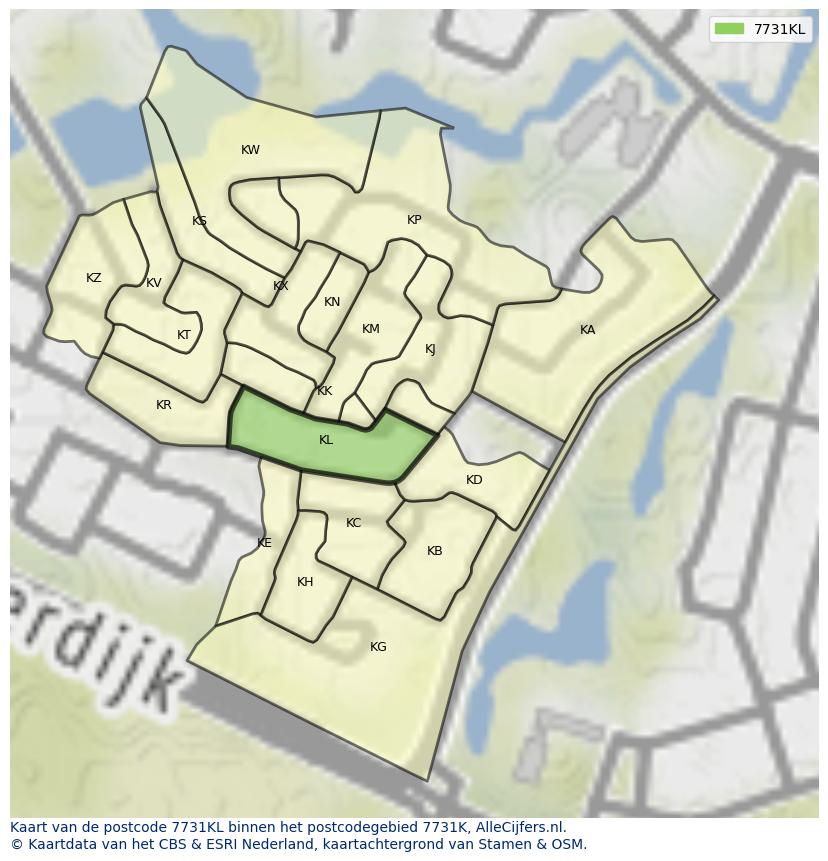 Afbeelding van het postcodegebied 7731 KL op de kaart.
