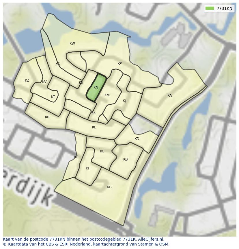 Afbeelding van het postcodegebied 7731 KN op de kaart.