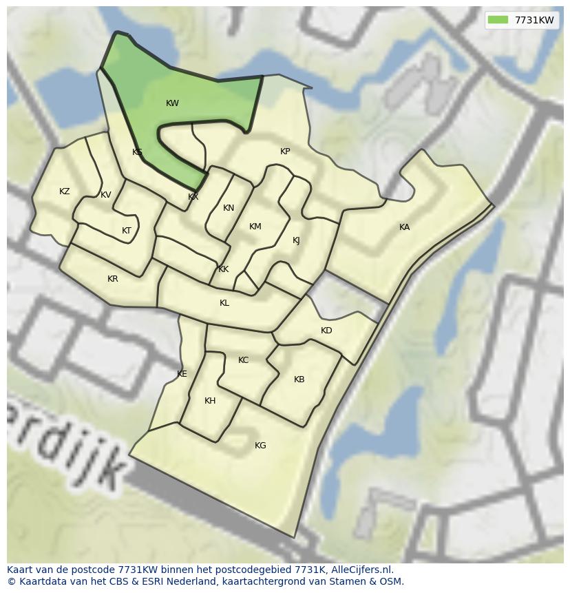 Afbeelding van het postcodegebied 7731 KW op de kaart.