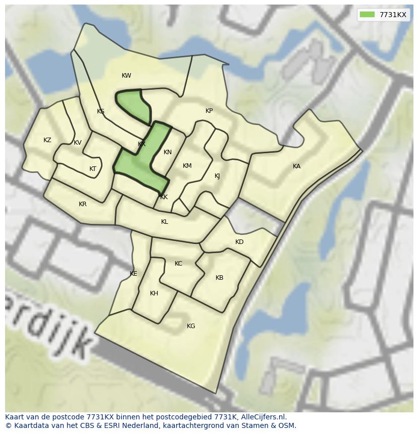 Afbeelding van het postcodegebied 7731 KX op de kaart.