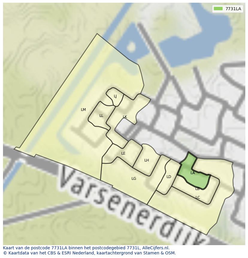 Afbeelding van het postcodegebied 7731 LA op de kaart.