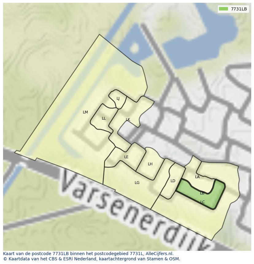 Afbeelding van het postcodegebied 7731 LB op de kaart.
