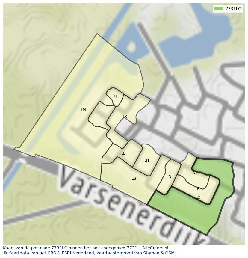 Afbeelding van het postcodegebied 7731 LC op de kaart.