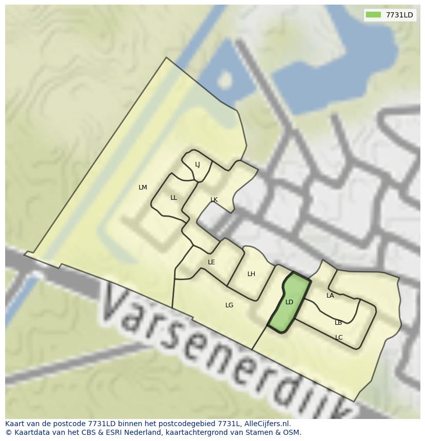 Afbeelding van het postcodegebied 7731 LD op de kaart.