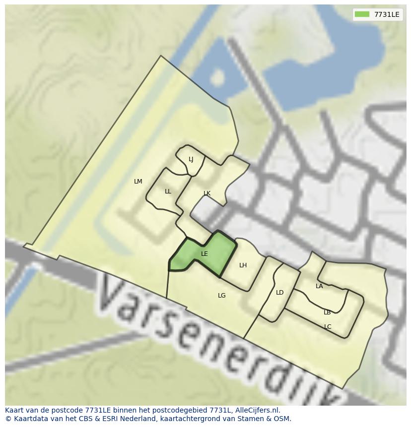 Afbeelding van het postcodegebied 7731 LE op de kaart.