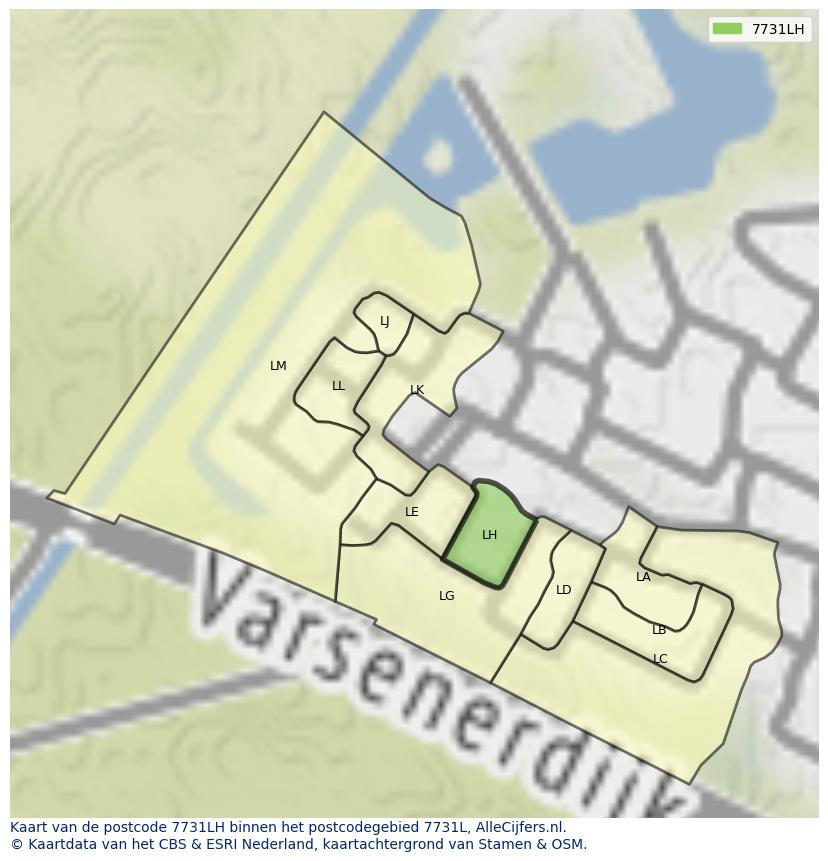 Afbeelding van het postcodegebied 7731 LH op de kaart.