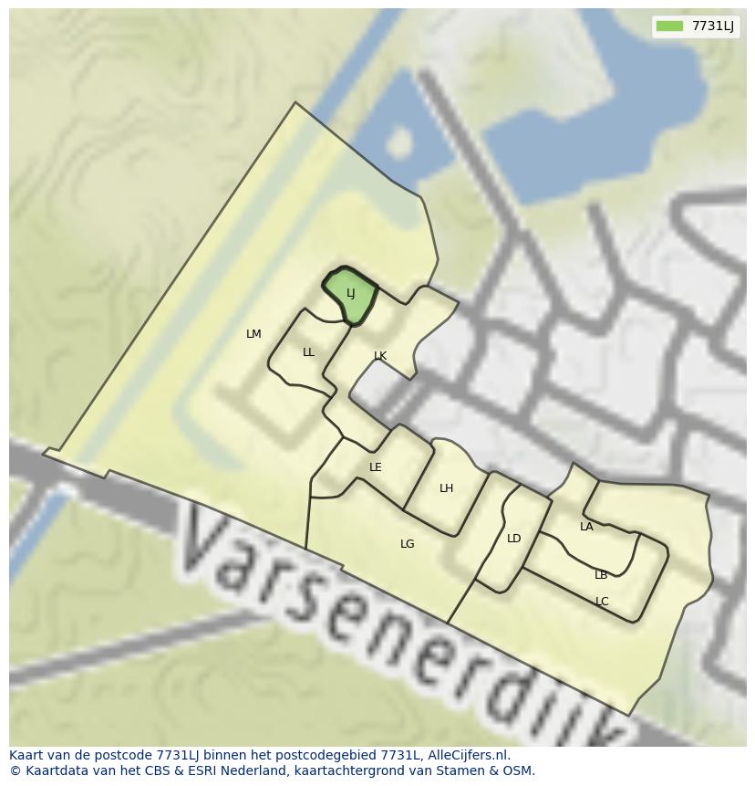 Afbeelding van het postcodegebied 7731 LJ op de kaart.