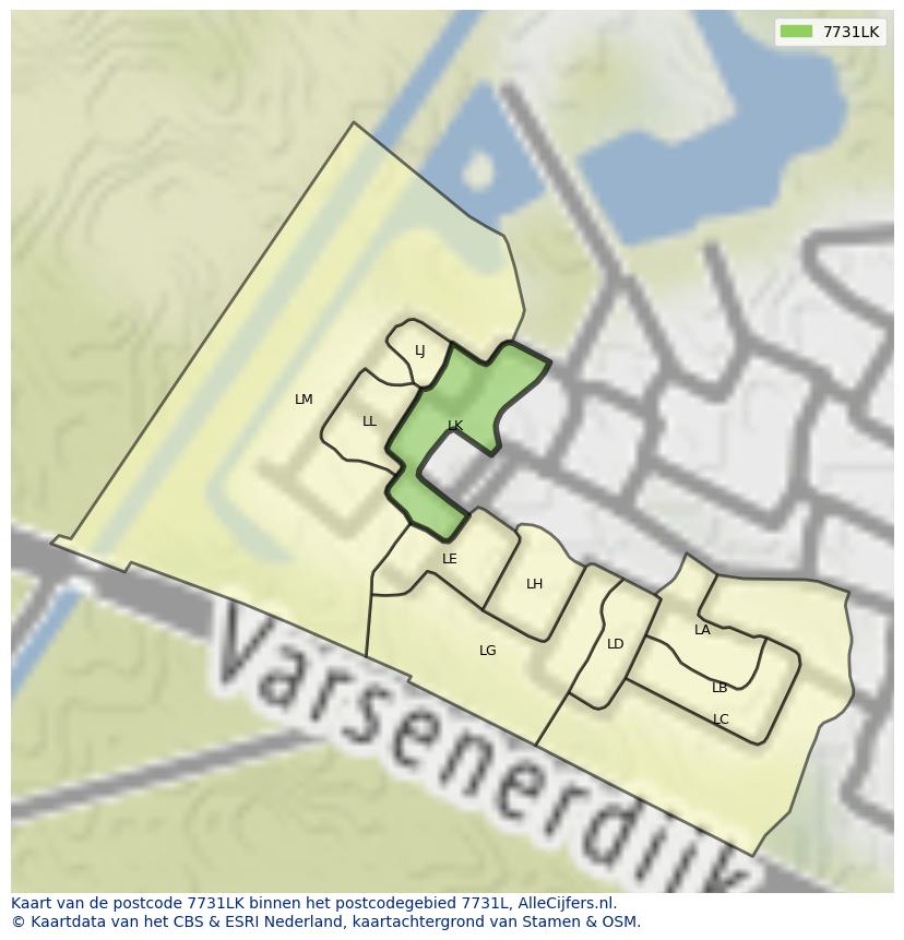 Afbeelding van het postcodegebied 7731 LK op de kaart.