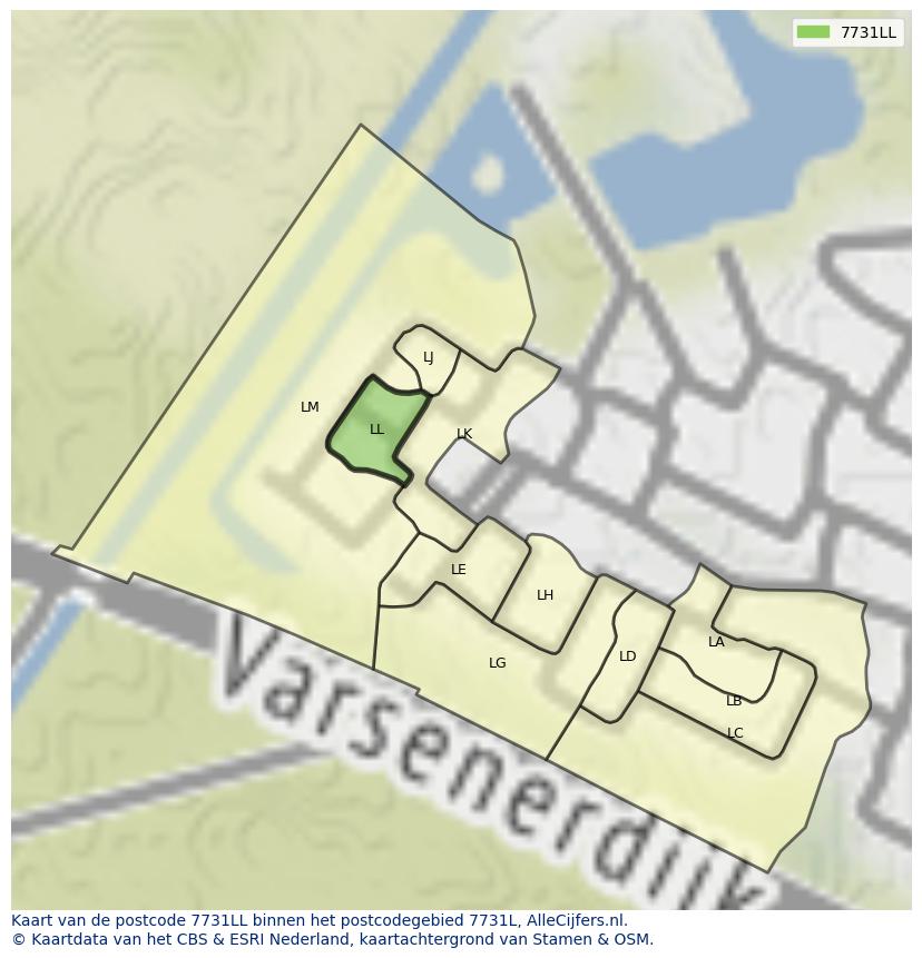 Afbeelding van het postcodegebied 7731 LL op de kaart.